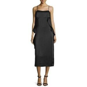 Elizabeth and James Marlee Black Satin Sleeveless Pullover Midi Dress NEW Medium